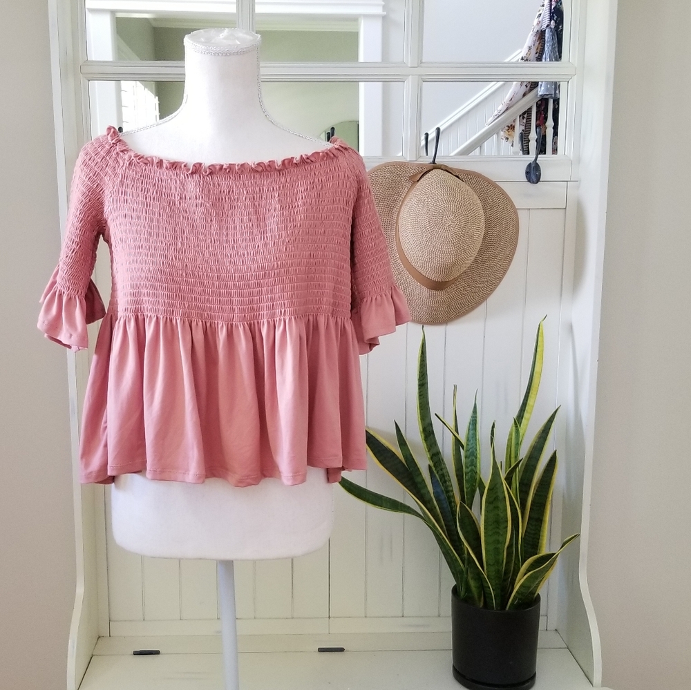Dusty Rose Liberty Love Smocked Crop Top